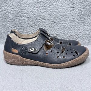 Rieker Navy Leather Cutout Mary Jane Sandals